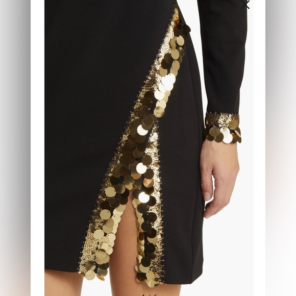 NWT - Vince Camuto Black Long Sleeve Crepe with Paillette Sequin Trim - Picture 2 of 10